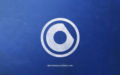 Nicky Romero, logotipo, azul retro de fondo, emblema, DJ holand&#233;s Nicky Romero logotipo