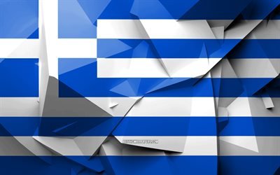 4k, Bandiera della Grecia, arte geometrica, i paesi Europei, greco, bandiera, creativo, Grecia, Europa, Grecia 3D, nazionale, simboli