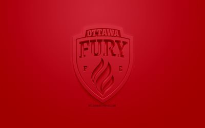 Ottawa Fury FC, yaratıcı 3D logo, USL, kırmızı arka plan, 3d amblem, Kanada Futbol Kul&#252;b&#252;, United Futbol Ligi, Ottawa, Ontario, Kanada, ABD, 3d sanat, futbol, 3d logo şık