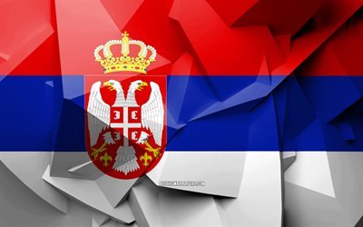 4k, Flag of Serbia, geometric art, European countries, Serbian flag, creative, Serbia, Europe, Serbia 3D flag, national symbols