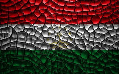 Flag of Tajikistan, 4k, cracked soil, Asia, Tajik flag, 3D art, Tajikistan, Asian countries, national symbols, Tajikistan 3D flag