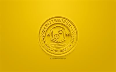 بيتسبرغ Riverhounds SC, الإبداعية شعار 3D, USL, خلفية صفراء, 3d شعار, الأمريكي لكرة القدم, المتحدة لكرة القدم, بيتسبرغ, بنسلفانيا, الولايات المتحدة الأمريكية, الفن 3d, كرة القدم, أنيقة شعار 3d