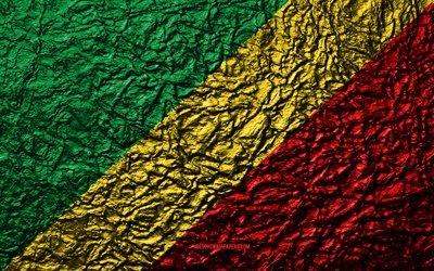 旗の質感のコンゴ, 4k, 石質感, 波質感, 国立シンボル, コンゴ共和国, アフリカ, 石背景
