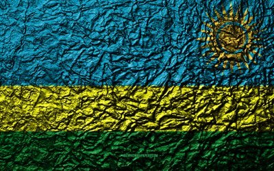 旗のルワンダ, 4k, 石質感, 波質感, ルワンダフラグ, 国立シンボル, ルワンダ, アフリカ, 石背景