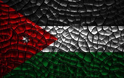 Drapeau de la Jordanie, 4k, terre craquel&#233;e, en Asie, en Jordanie drapeau, art 3D, la Jordanie, les pays d&#39;Asie, les symboles nationaux, la Jordanie 3D drapeau