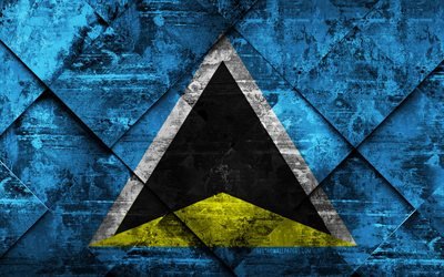 Flag of Saint Lucia, 4k, grunge art, rhombus grunge texture, Saint Lucia flag, North America, national symbols, Saint Lucia, creative art