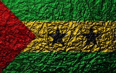 Sao Tome ve Principe bayrağı, 4k, taş doku, dalgalar doku, Sao Tome ve Principe bayrak, ulusal sembol, Sao Tome ve Principe, Afrika, taş arka plan