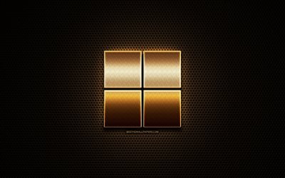 Microsoft glitter logo, creative, metal grid background, Microsoft new logo, brands, Microsoft, OS, Microsoft logo