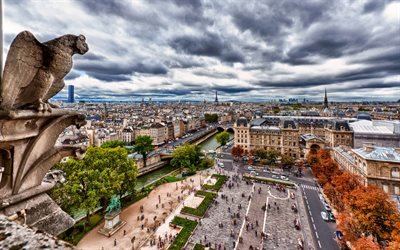 Notre Dame de Paris, Cath&#233;drale, Paris, paysage, France, monument, carr&#233;s