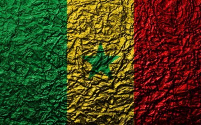 Bandeira do Senegal, 4k, textura de pedra, ondas de textura, O senegal&#234;s bandeira, s&#237;mbolo nacional, Senegal, &#193;frica, pedra de fundo