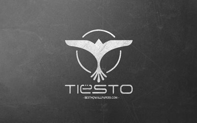 Tiesto, logo, Dutch DJ, gray stone background, white logo, Tiesto emblem