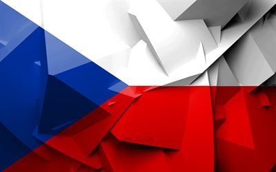 4k, Flagga tjeckien, geometriska art, Europeiska l&#228;nder, Tjeckiska flaggan, kreativa, Tjeckiska Republiken, Europa, Tjeckien 3D-flagga, nationella symboler