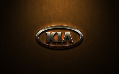KIA glitter logotyp, bilm&#228;rken, kreativa, koreanska bilar, brons metall bakgrund, KIA logotyp, varum&#228;rken, KIA