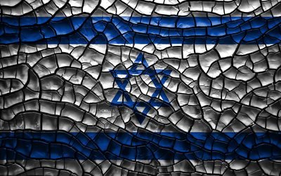 旗のイスラエル, 4k, ひび割れの土, アジア, イスラエルのフラグ, 3Dアート, イスラエル, アジア諸国, 国立記号, イスラエルの3Dフラグ