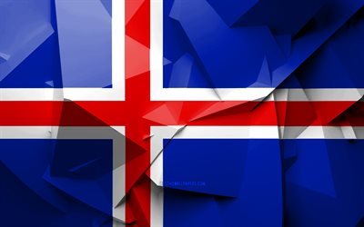 4k, İzlanda, geometrik sanat Bayrak, Avrupa &#252;lkeleri, İzlanda bayrak, yaratıcı, Avrupa, 3D bayrak, ulusal semboller
