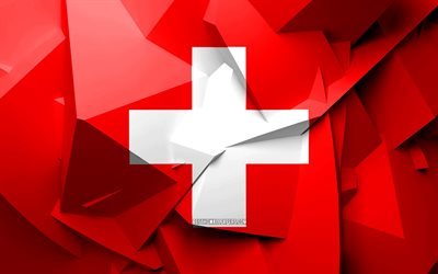 4k, スイスフラグ, 幾何学的な美術, 欧州諸国, 創造, スイス, 欧州, スイスの3Dフラグ, 国立記号