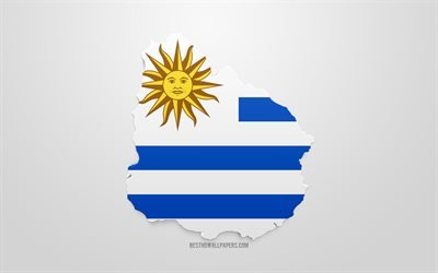3d de la bandera de Uruguay, mapa de la silueta de Uruguay, arte 3d, Uruguay bandera, Am&#233;rica del Sur, Uruguay, geograf&#237;a, Uruguay 3d silueta