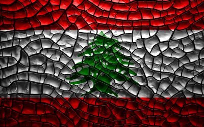 Bandeira do L&#237;bano, 4k, solo rachado, &#193;sia, Liban&#234;s bandeira, Arte 3D, L&#237;bano, Pa&#237;ses asi&#225;ticos, s&#237;mbolos nacionais, L&#237;bano 3D bandeira
