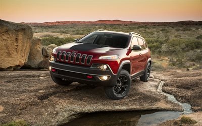 Jeep Cherokee, 2019, front view, red suv, new red Cherokee, american cars, Jeep