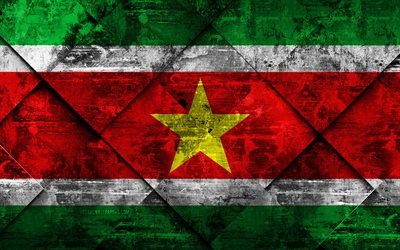 Lipun Suriname, 4k, kivi rakenne, aallot rakenne, Surinamen lippu, kansallinen symboli, Suriname, Afrikka, kivi tausta