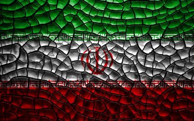 flagge von iran, 4k, rissige erde, asien, iranische flagge, 3d-kunst, iran, die asiatischen l&#228;nder, nationale symbole, iran 3d flag