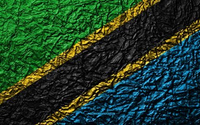 Bandiera della Tanzania, 4k, pietra, texture, onde texture, Tanzania, bandiera, nazionale, simbolo, in Africa, in pietra di sfondo