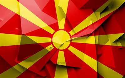 4k, Bandiera del Nord Macedonia, arte geometrica, i paesi Europei, macedone, bandiera, creativo, Nord Macedonia, Europa, Nord Macedonia 3D, nazionale, simboli
