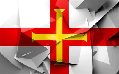 4k, Bandiera di Guernsey, arte geometrica, i paesi Europei, Guernsey, bandiera, creativo, Europa, Guernsey 3D, nazionale, simboli