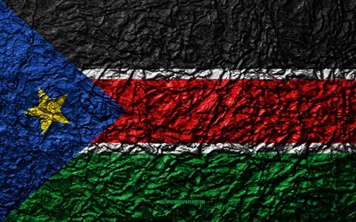 Bandiera del Sud Sudan, 4k, pietra, texture, onde texture, Sud Sudan, bandiera, nazionale, simbolo, in Africa, in pietra di sfondo