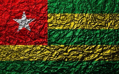 Flag of Togo, 4k, stone texture, waves texture, Togo flag, national symbol, Togo, Africa, stone background