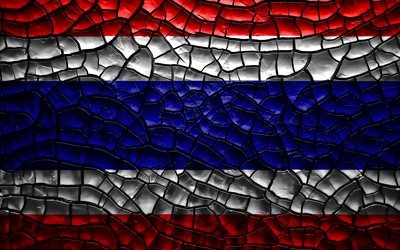 Bandiera della Thailandia, 4k, incrinato suolo, Asia, Tailandese, bandiera, 3D, arte, Thailandia, paesi Asiatici, simboli nazionali, Thailandia 3D bandiera