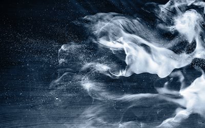 smoke, 4k, macro, wooden background, smoke background, blue backgrounds