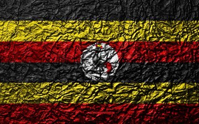 Flag of Uganda, 4k, stone texture, waves texture, Uganda flag, national symbol, Uganda, Africa, stone background