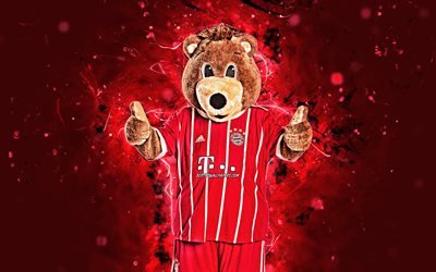 Berni, 4k, mascot, cartoon bear, Bundesliga, Bayern Munich FC, abstract art, Brazilian Serie A, german football club, Bayern Munich, creative, official mascot, neon lights, Bayern Munich mascot