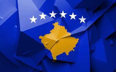 4k, Bandiera del Kosovo, arte geometrica, i paesi Europei, Kosovari, bandiera, creativo, in Kosovo, in Europa, il Kosovo 3D, nazionale, simboli