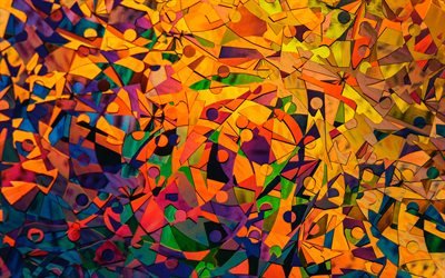 4k, mosaico colorido, obras de arte, mosaico de texturas, colorido de fundo, texturas abstratas, mosaico, tri&#226;ngulos padr&#245;es, formas geom&#233;tricas, geometria