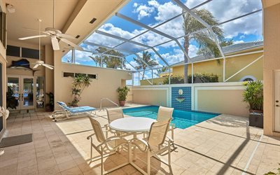 une terrasse moderne de conception, villa, maison de campagne, terrasse avec piscine, un design moderne