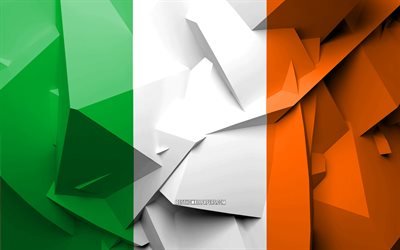 4k, flagge irland, geometrische kunst, europ&#228;ische l&#228;nder, irish flag, kreativ, irland, europa, 3d flag, nationale symbole
