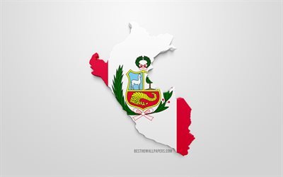3d flag of Peru, map silhouette of Peru, 3d art, Peru flag, South America, Peru, geography, Peru 3d silhouette