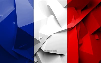 4k, Flagg, geometriska art, Europeiska l&#228;nder, Franska flaggan, kreativa, Frankrike, Europa, Frankrike 3D-flagga, nationella symboler