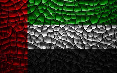 flagge der vereinigten arabischen emirate, 4k, rissige erde, asien, vereinigte arabische emirate, fahne, 3d-kunst, asiatischen l&#228;ndern, vereinigte arabische emirate flagge, nationale symbole, 3d flag
