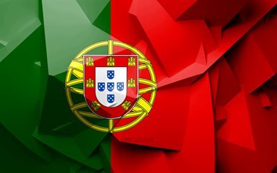 4k, フラグのポルトガル, 幾何学的な美術, 欧州諸国, ポルトガル語フラグ, 創造, ポルトガル, 欧州, ポルトガルの3Dフラグ, 国立記号