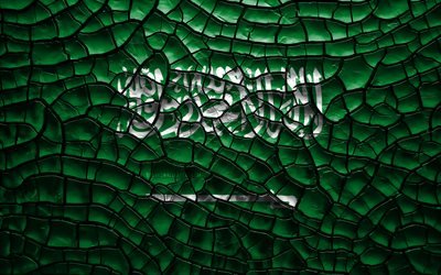 Flag of Saudi Arabia, 4k, cracked soil, Asia, Saudi flag, 3D art, Saudi Arabia, Asian countries, national symbols, Saudi Arabia 3D flag
