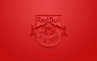 Los New York Red Bulls 2, creativo logo en 3D, USL, fondo rojo, emblema 3d, American club de f&#250;tbol de Estados unidos de la Liga, Nueva York, estados UNIDOS, 3d, arte, f&#250;tbol, elegante logo en 3d