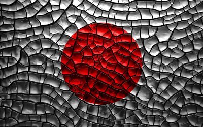 Bandera de Jap&#243;n, 4k, agrietado suelo, Asia, bandera de jap&#243;n, arte 3D, Jap&#243;n, los pa&#237;ses Asi&#225;ticos, los s&#237;mbolos nacionales, Jap&#243;n 3D de la bandera