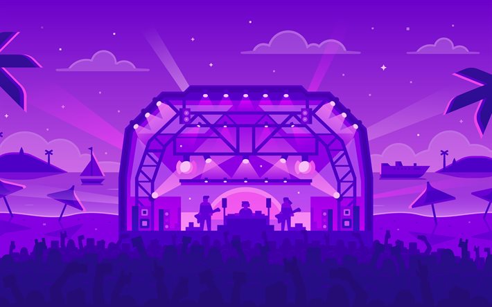 Download wallpapers night summer party, 4k, beach, abstract nightscapes,  concert, summer party, creative for desktop free. Pictures for desktop free