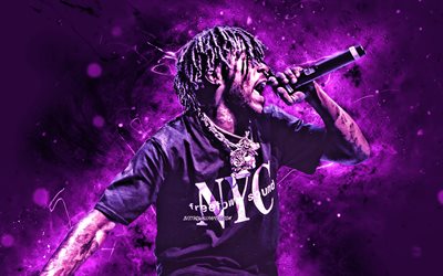 Lil Uzi Vert, 4k, american rapper, music stars, concert, Symere Woods, american celebrity, Lil Uzi Vert with microphone, violet neon lights, creative, Lil Uzi Vert 4K