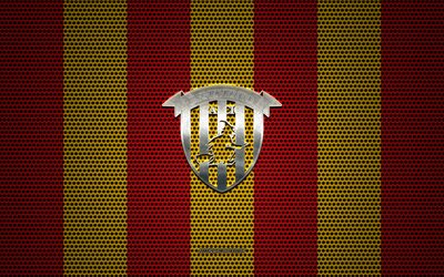 Benevento Calcio logo, Italian football club, metal emblem, yellow-red metal mesh background, Benevento Calcio, Serie B, Benevento, Italy, football