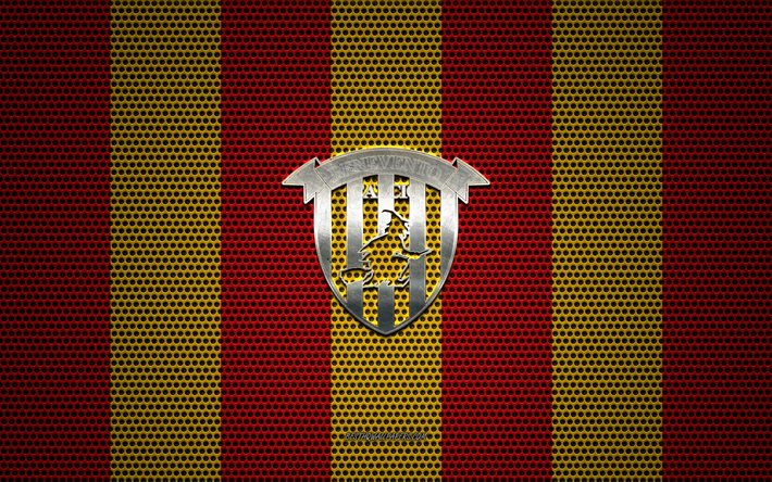 Benevento Calcio logotipo, Italiano de futebol do clube, emblema de metal, amarelo-vermelho metal malha de fundo, Benevento Calcio, S&#233;rie B, Benevento, It&#225;lia, futebol