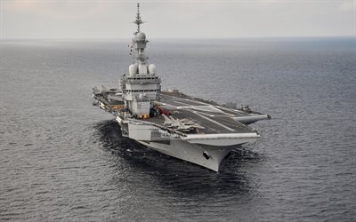 Charles de Gaulle, R91, French aircraft carrier, nuclear-powered aircraft carrier, Marine Nationale, French Navy, Rafale M, warships, Dassault Rafale, France, seascape